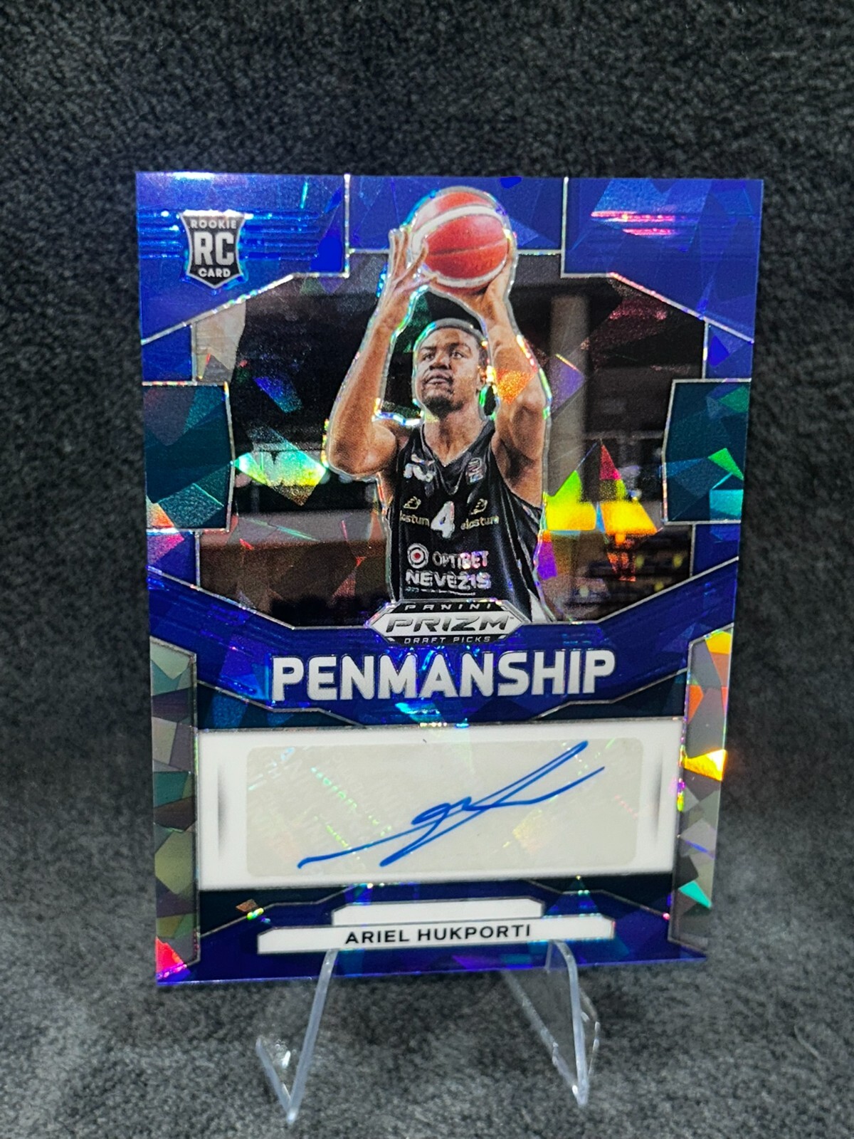 2024 Panini Prizm Draft Penmanship Auto Ariel Hukporti Blue Cracked Ice 36/75