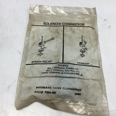 AUTOMATIC VALVE CORP SOLENOID CONNECTOR 7020-001 NIB