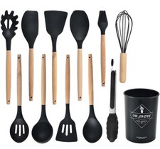 12pcs Silicone Kitchenware Set, cooking Utensil. Spatula Set With Wooden Handle