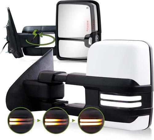 Painted White Tow Mirrors Switchback for Chevy Silverado GMC Sierra Power Fold