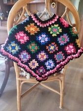 Vintage 1960s 70s toddler Hand Knit Poncho Crochet baby / Toddler. Handmade
