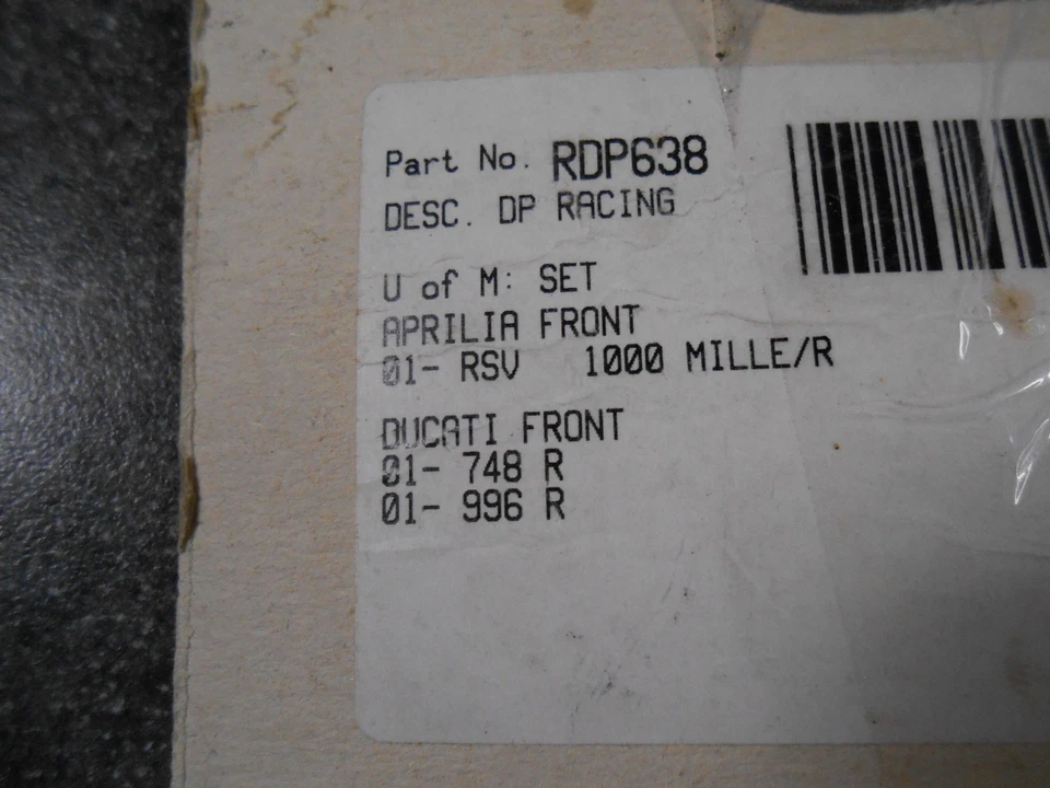 Juego de pastillas de freno delanteras NOS DP para: Ducati 2001 718R 996R Aprilia RSV1000 RDP638 Foto 4 de 4