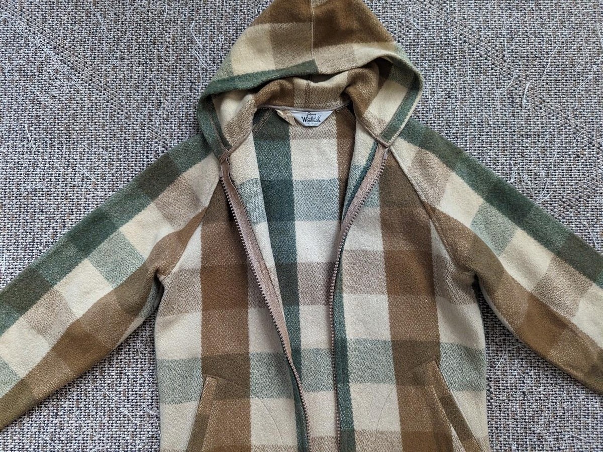 vintage WOOLRICH full zip HOODED jacket S buffalo plaid WOOL