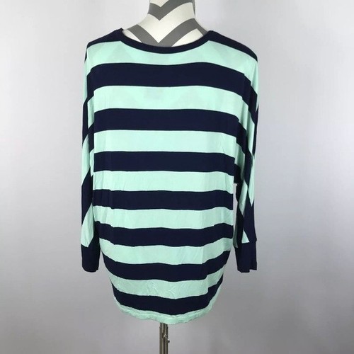 Heather by Bordeaux Anthropologie Mint Navy Large Stripe Shirt 3/4 Sleeve Size L - Picture 6 of 8