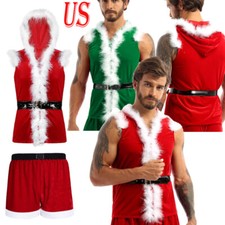 Mens Santa Claus Sleeveless Velvet Waistcoat Vest Mrs Santa Muscles Tank Tops