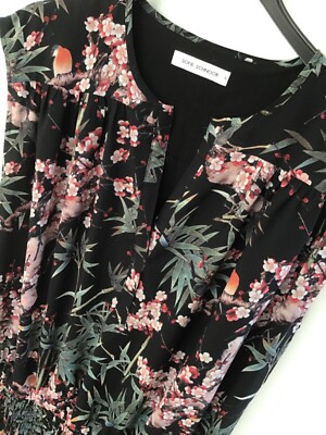 sofie schnoor blusen kleid S schwarz asia vogel blumen print boho blogger