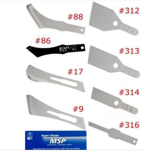 MSP Chisel Podiatry Surgical Blades Stainless 12/BX 9 17 86 88 312 313 314 316