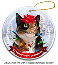 Calico Cat All Wrapped Up For Christmas Holiday Ornament