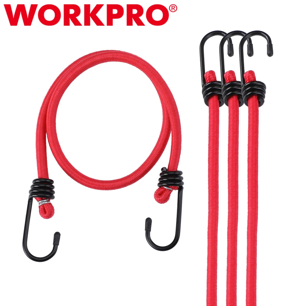 WORKPRO 4-Pack Bungee Cord Alloy Hook Heavy Duty 24-in Strap