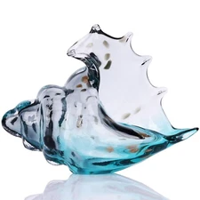 DOVDOV Hand Blown Glass Conch Statue, Blue Glass Art Figurine, Coastal Home D...