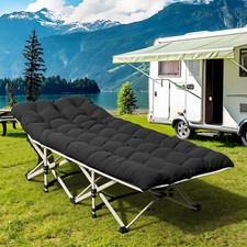 Heavy Duty Large Folding Bed Camping Cot Travel Guest Lightweight + Mat + Bag