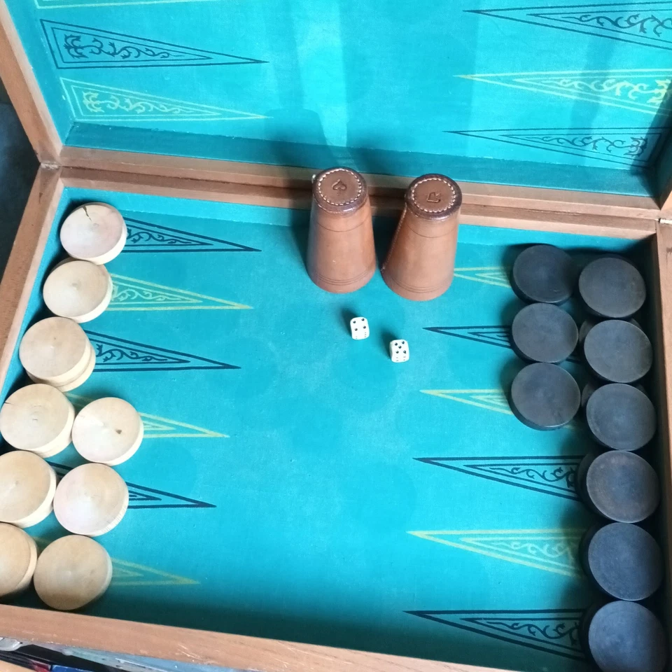 Ancien grand Jacquet / Backgammon en bois & Jeu de Dames - Plateau en super état - Photo 4/4