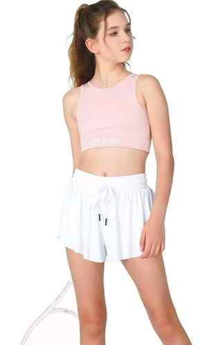 Girls Butterfly Athletic 2 In 1 Shorts Kids Flowy Hidden Pocket White Size Small - Picture 2 of 4