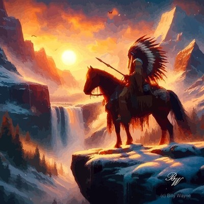 Native American Indian by waterfall 4