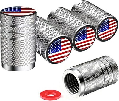 American Flag Chrome Tire Valve Stem Caps, Corrosion Resistant, 5 pcs (Silver)