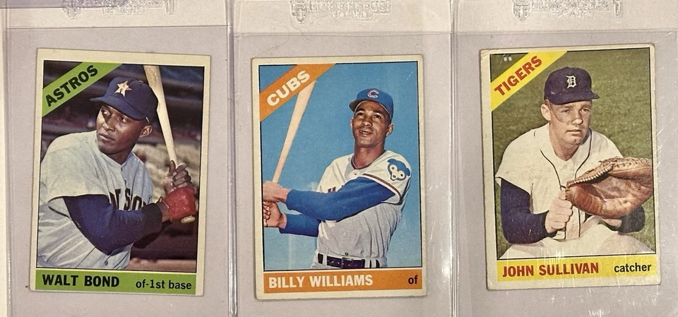 Лот 1966 Topps 11 карт, включая Билли Уильямса, Маккарвера, Розборо, Кленденона - Изображение 2 из 4