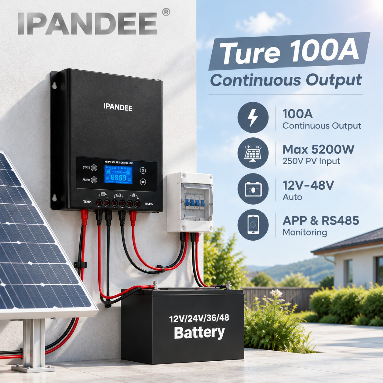 100A MPPT Solar Panel Regulator Charge Controller Auto Focus Tracking 12-48V US