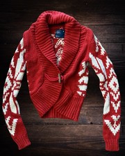 Rare Vintage Y2K American Eagle Red Aztec Cardigan Size Small