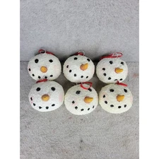 Set Of 6 Snowman Head Ornaments White Glitter Festive Holiday Decor 2.5"
