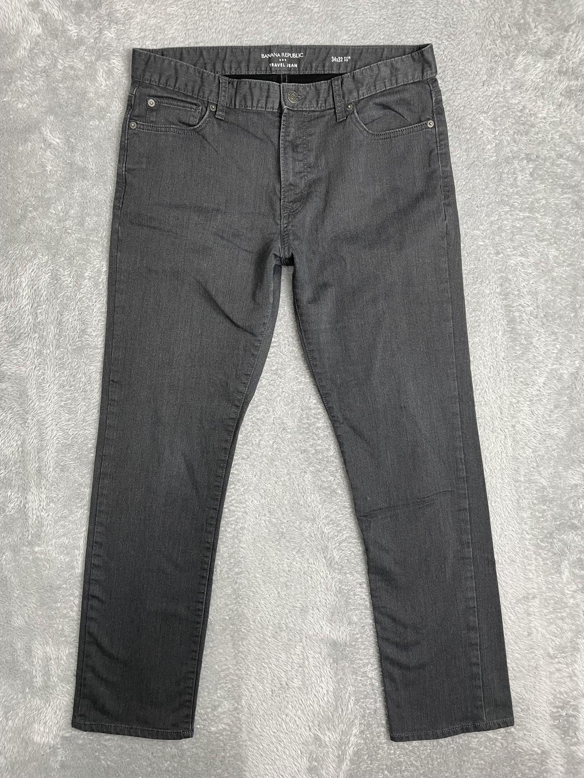 Banana Republic Travel Jeans Mens 34x32 Gray Slim Straight Stretch Denim Pants
