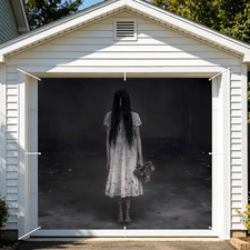 Halloween Garage Door Banner Scary Ghost Girl Backdrop Polyester Horror Girl Gho