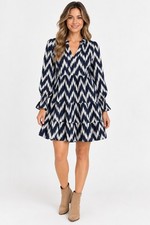 Pomander Place  Tuckernuck Dress Small Navy  Ikat Kenzo Tiered Babydoll Mini Boho