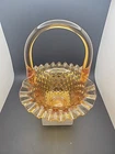 Fenton Art Glass Amber Hobnail Ruffled Edge Basket