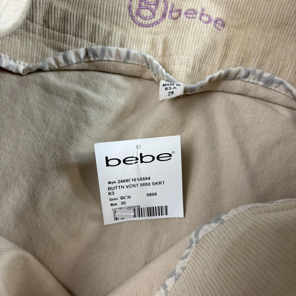 Bebe Micromini Falda Mujer 29 Beige Pana Botón Hecha en EE. UU. Colegiala Años 90 Y2K Foto 4 de 4