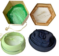  2 lot  VINTAGE WOMENS HATS size small with box "PILLBOX STYLE WITH VEILS"
