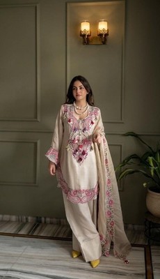 3 PIECE PAKISTANI DESIGNER FARSHI SHALWAR SUIT WEDDING PARTY WEAR WOMEN ETHNIC