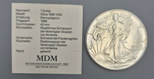 1988 1 Ounce Silver American Eagle - One Dollar US Silver Eagle - Includes Certificate 108.70 per troy oz