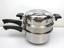 Kitchen Craft Stainless Steel Cookware West Bend Saucepan Pot w/ Steamer & Lid