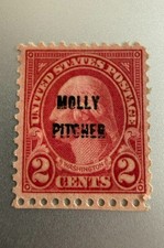 Rare Timbre Etats Unis (USA) 2 Cents Rouge G. Washington surcharge MOLLY P