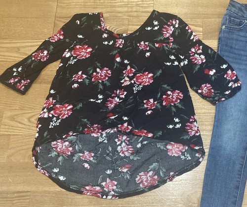 Girl's Old Navy & Cat & Jack Outfit Size 5 - Black Floral Blouse w/Jeans EUC - Picture 2 of 7