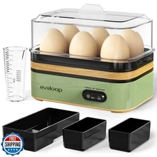 Evoloop Rapid Egg Cooker Electric 6 Eggs Capacity, Soft, Medium, 