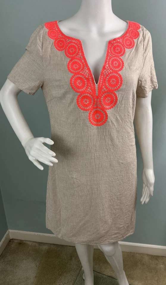 Vestido recto forrado túnica resort bordado a rayas talla 12 JULIE BROWN NYC Foto 2 de 4