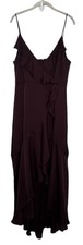 Express Womens Maroon Satin Maxi Dress Ruffle Straps Sleeveless V-Neck Size L