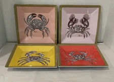 C. Fertig Lot of 4 Melamine Plates Fig A,C,G,H w/ Crab Designs