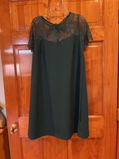 Women’s Hunter Green Lace Top SS Short Dress. Aline, Size L.  Never Worn