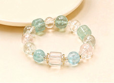 Blue Clear Crystal Beaded Stretch Bracelet, Round, Stackable