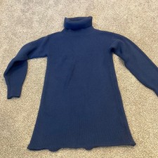 Ann Taylor Navy Blue Ribbed Turtleneck Sweater Dress Long Sleeve Small Textured
