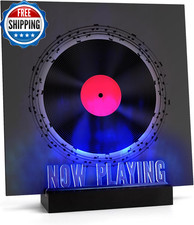 Now Playing Vinyl Record Stand,Light up Wooden Album Display Holder with Acrylic