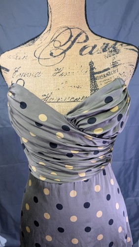 Mini abito Betsey Johnson 100% seta a pois 4 spalle scoperte Y2K made USA - Foto 3 di 17