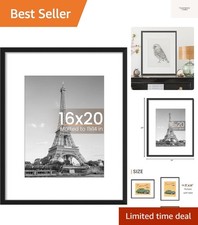 16x20 Picture Frame, Display Pictures 11x14 with Mat or 16 x 20 Without, Wall...