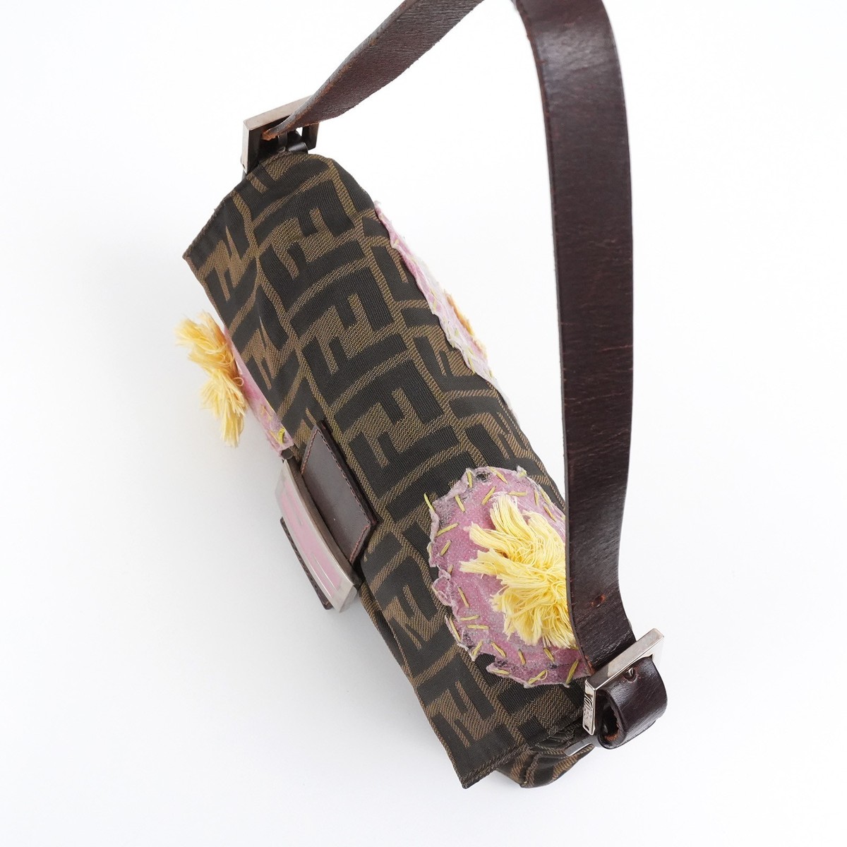 FENDI Mamma Baguette 26424 Zucca Pattern Flower Motif Hand Bag