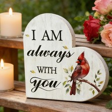 Mothers Day Memorial Gift Wooden Heart Sign Red Cardinal with Spring Leaves -...