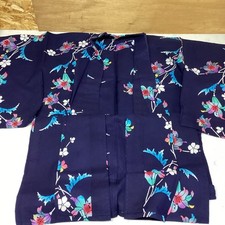 Japanese Yukata Floral Navy Kimono Summer Traditional Women Cotton Elegant