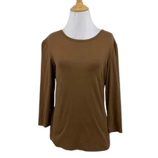 Lafayette 148 Shirt Womens M Medium Chestnut Elbow Sleeves Jersey Stretch Top