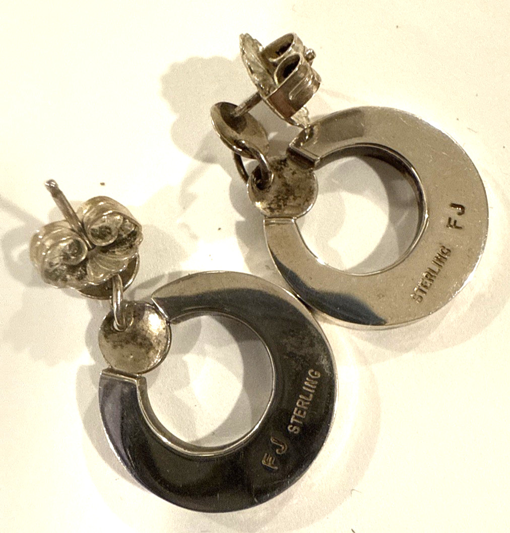 Sterling Silver Dangle Post Earrings signed FJ - image 7