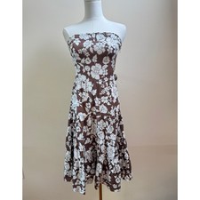 Vintage Forever 21 Strapless Cotton Brown Floral Dress Tiered Skirt  - Large